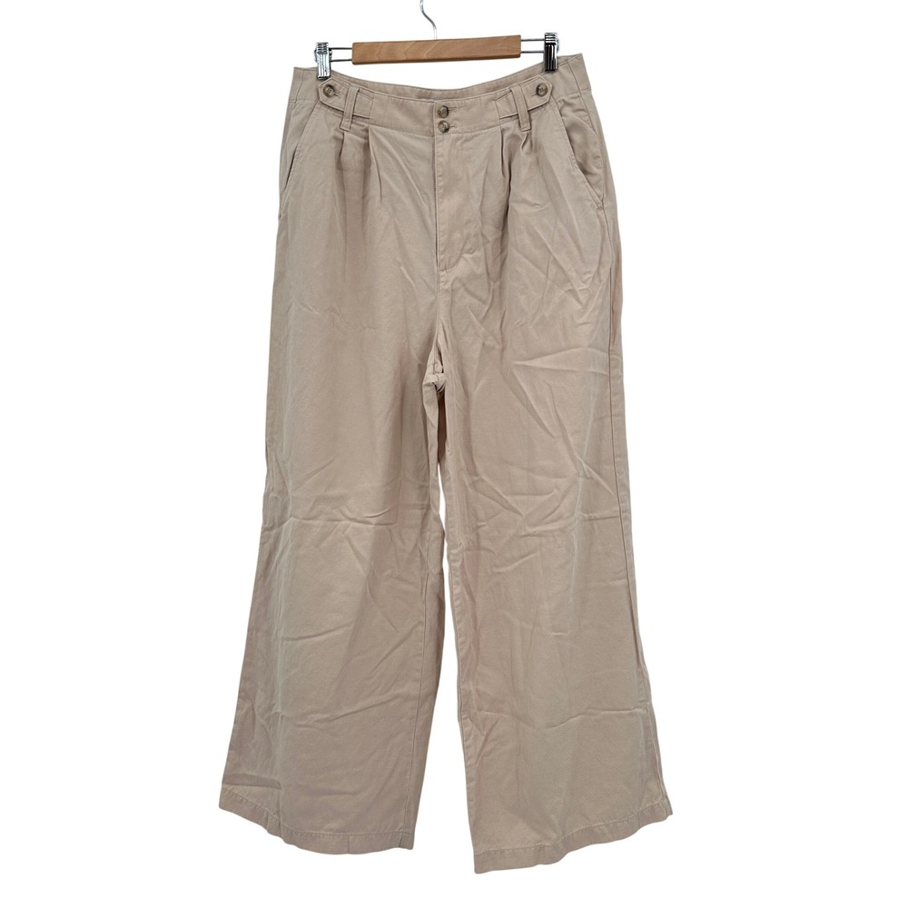 Madewell The Harlow Wide-Leg Pant Tan Beige Cotton Linen Size 12 Womens